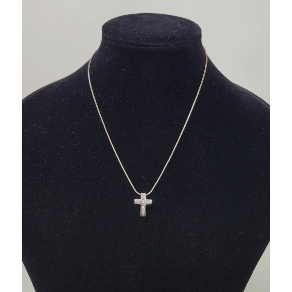 Sterling Silver 925 Snake Chain Necklace w Block Style Cross Pendant CZ Italy 18